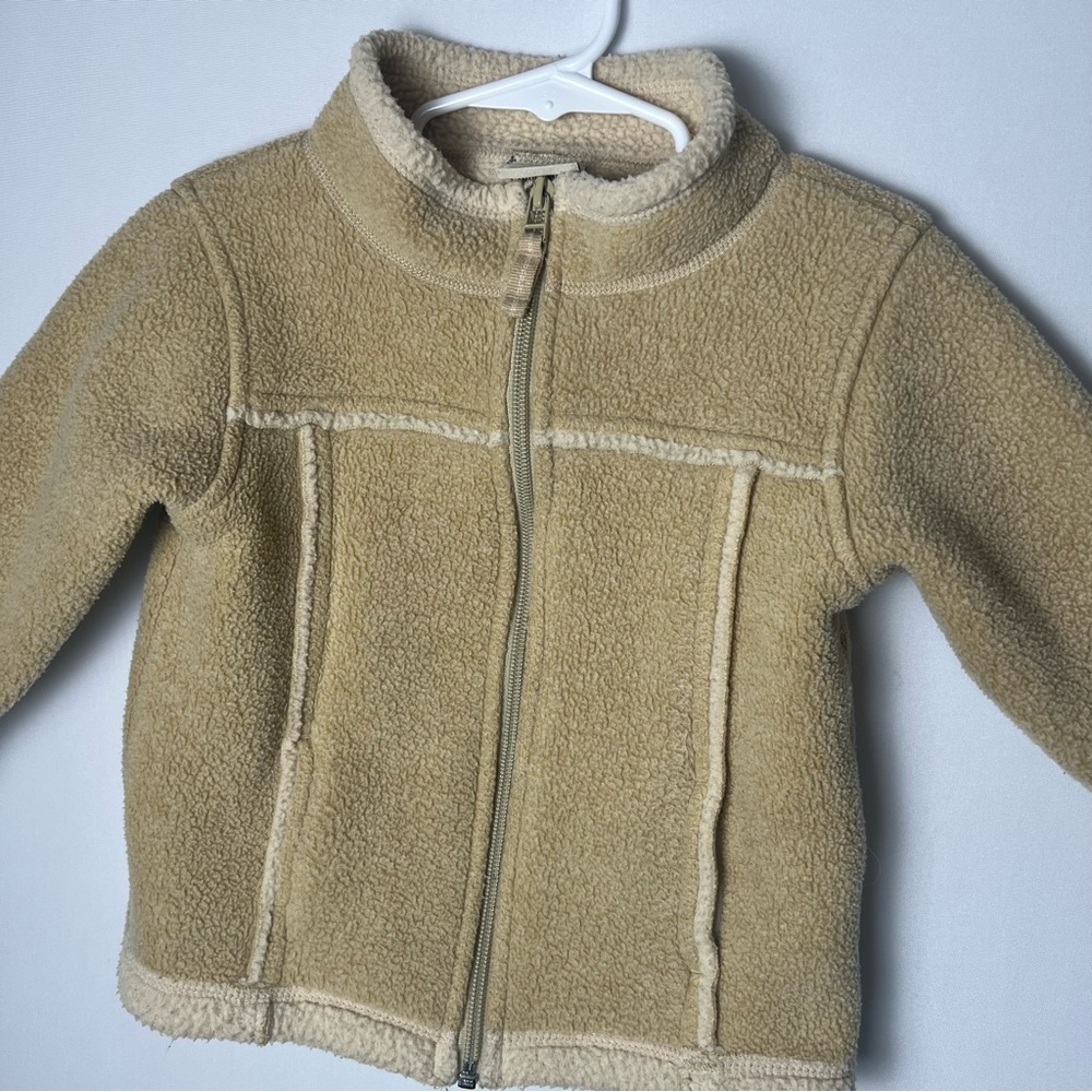 L.L Bean Full Zip Fleece Sherpa Toddler Jacket Unisex 2T Tan Pockets Cottage - Picture 2 of 7